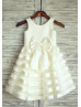 Ivory Satin Striped Organza Cute Flower Girl Dress 